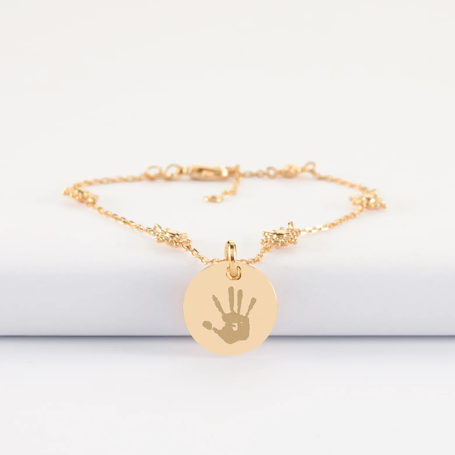Bracelet chaîne étoile brillante personnalisé médaille gravée plaqué or 15 mm