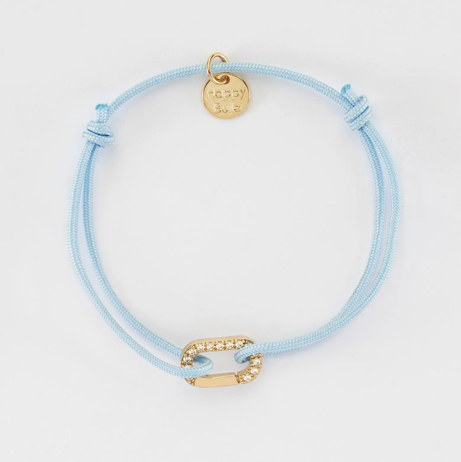 Bracelet cordon mousqueton scintillant plaqué or 12x8 mm