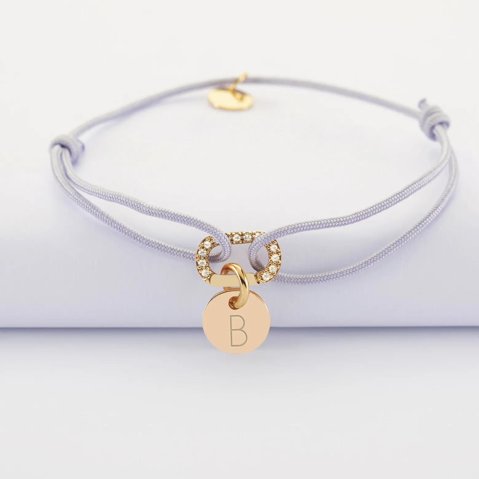 Bracelet cordon mousqueton scintillant personnalisé médaille gravée plaqué or 10 mm