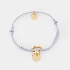 Bracelet cordon mousqueton scintillant personnalisé médaille gravée plaqué or 10 mm