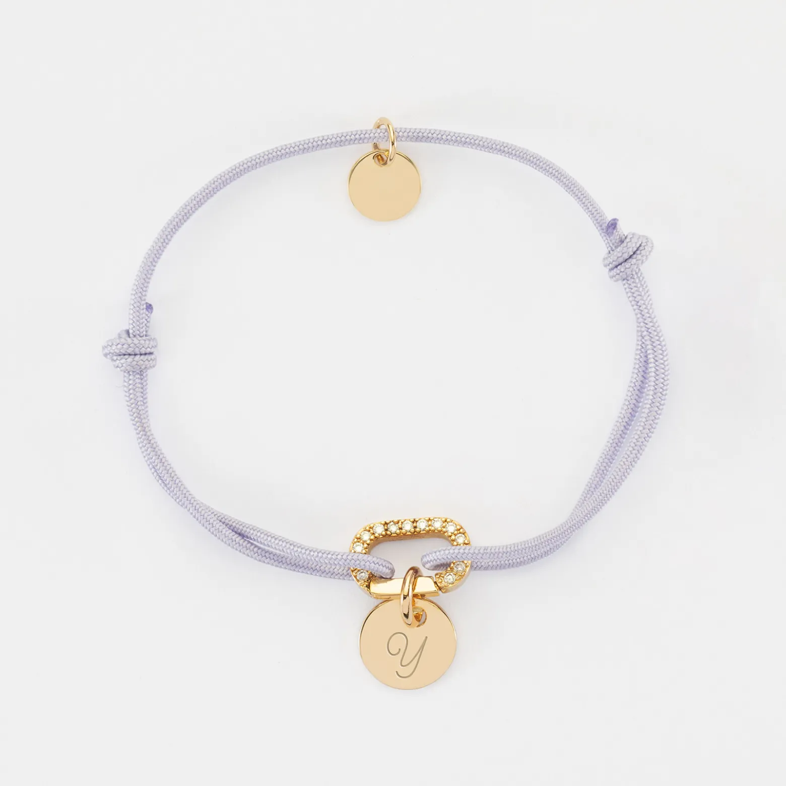 Bracelet cordon mousqueton scintillant personnalisé médaille gravée plaqué or 10 mm
