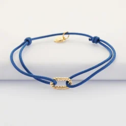 Bracelet cordon mousqueton tressé plaqué or 12x7 mm