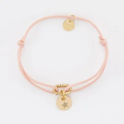 Bracelet cordon mousqueton tressé personnalisé médaille gravée plaqué or 10 mm