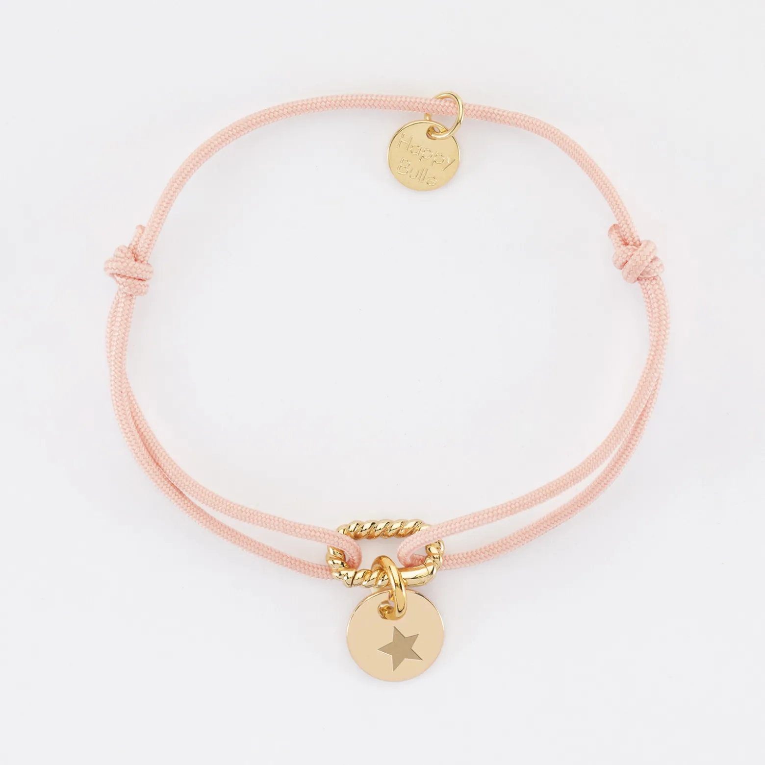 Bracelet cordon mousqueton tressé personnalisé médaille gravée plaqué or 10 mm