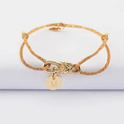 Bracelet cordon pailleté personnalisé "Le lien" et médaille gravée plaqué or 10 mm - HappyBulle x Lilylovesfashion