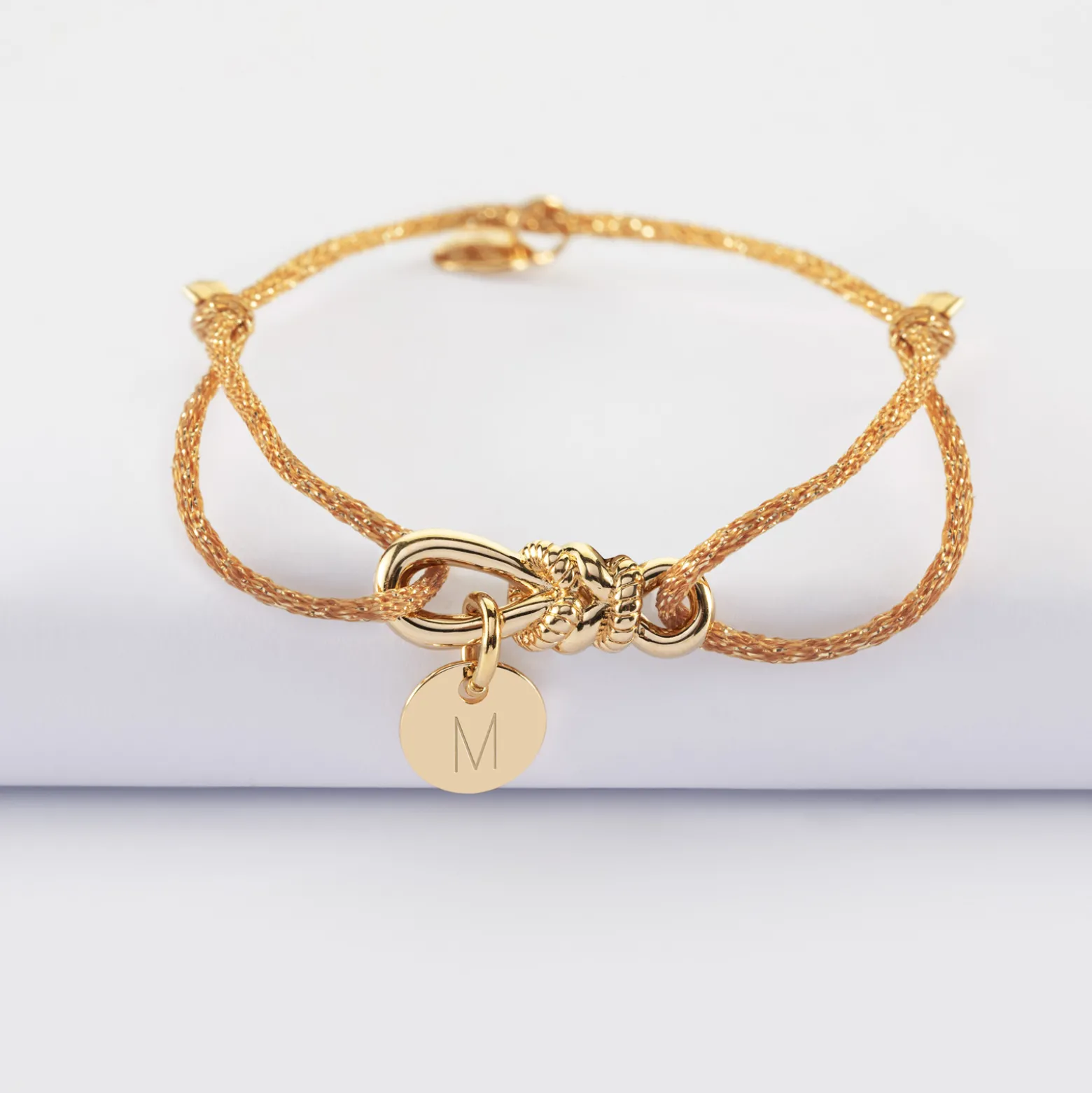 Bracelet cordon pailleté personnalisé "Le lien" et médaille gravée plaqué or 10 mm - HappyBulle x Lilylovesfashion