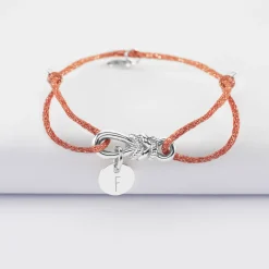 Bracelet cordon pailleté personnalisé "Le lien" et médaille gravée argent 10 mm - HappyBulle x Lilylovesfashion