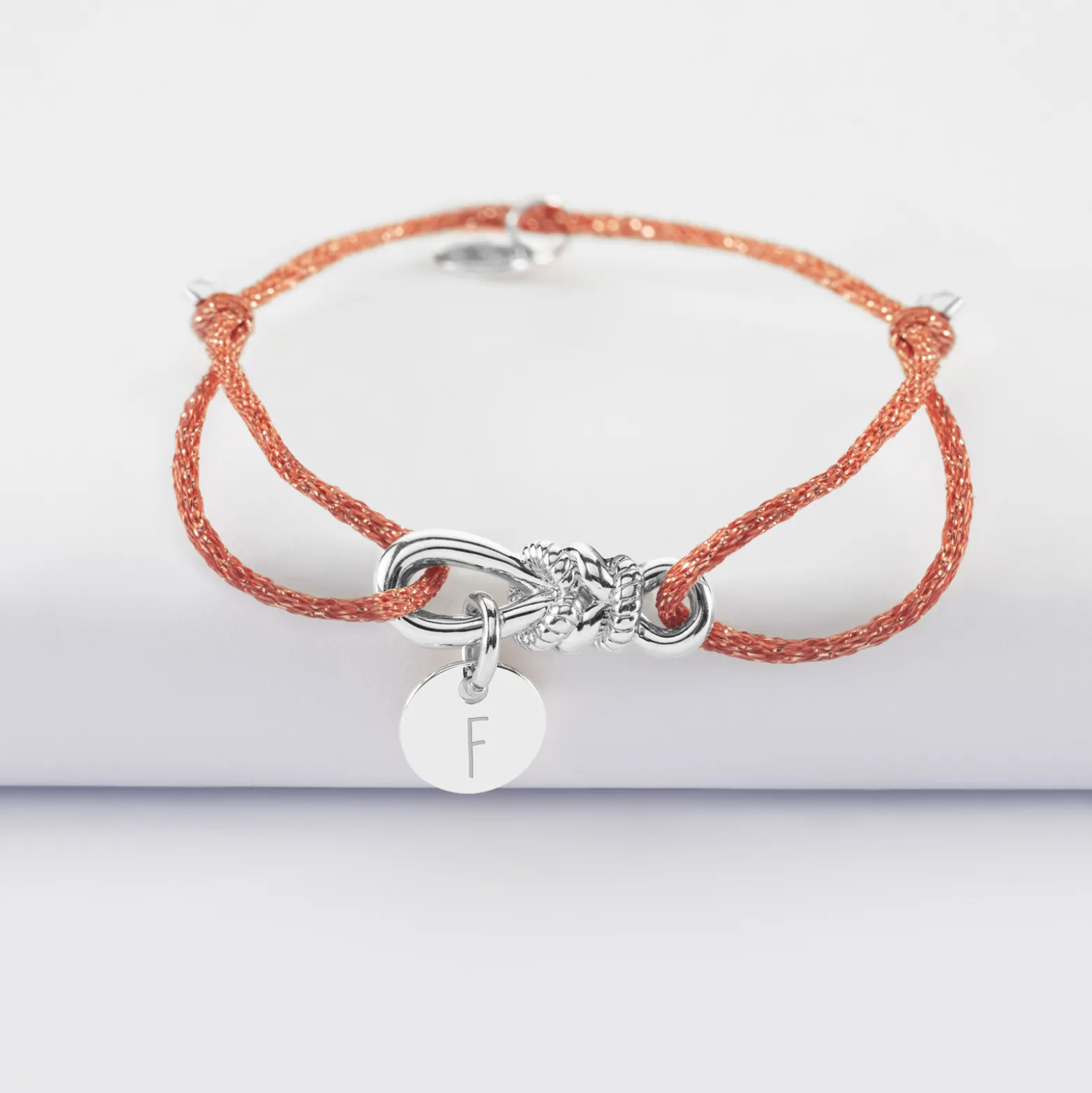Bracelet cordon pailleté personnalisé "Le lien" et médaille gravée argent 10 mm - HappyBulle x Lilylovesfashion