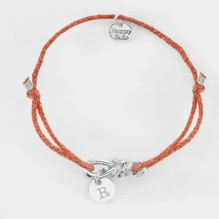 Bracelet cordon pailleté personnalisé "Le lien" et médaille gravée argent 10 mm - HappyBulle x Lilylovesfashion