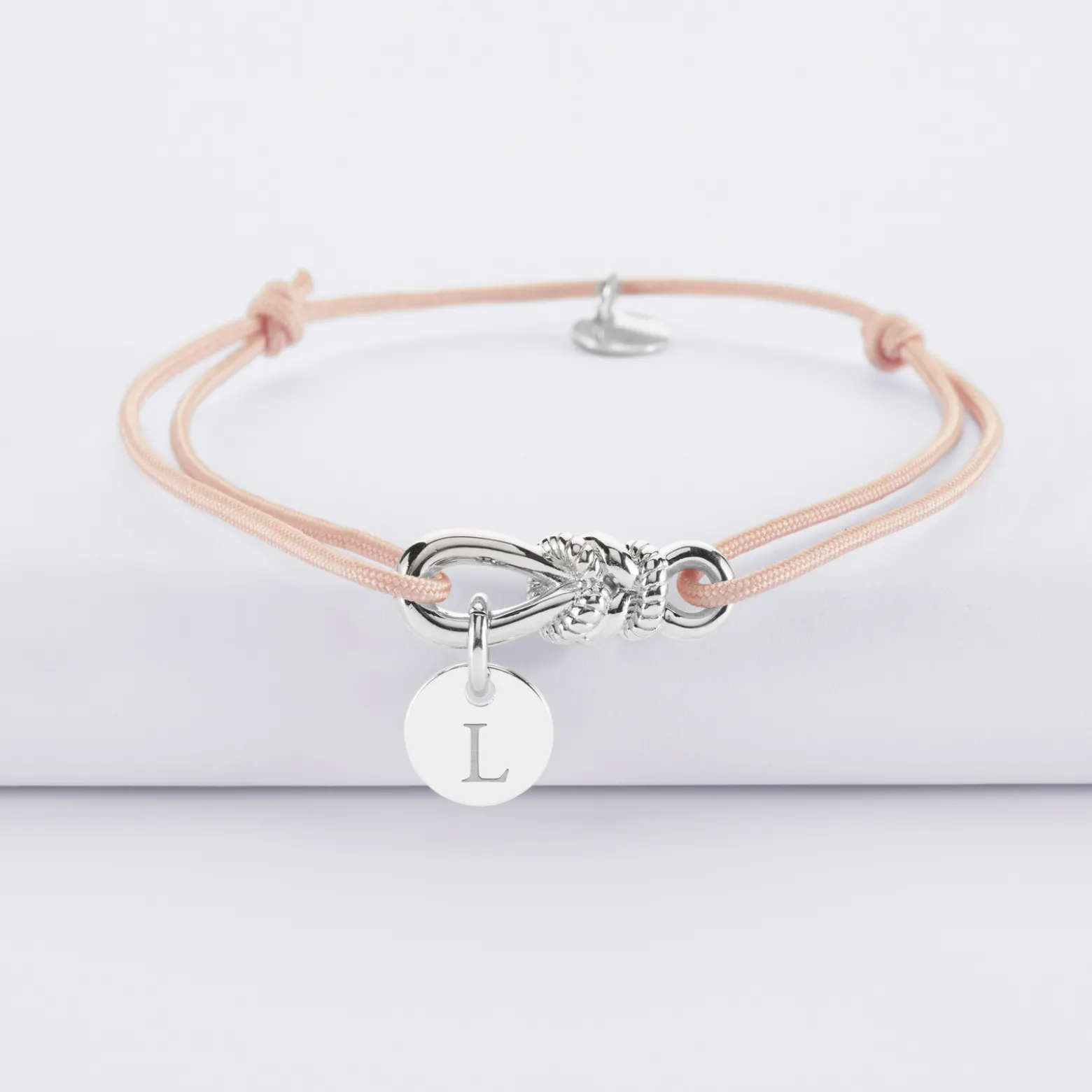 Bracelet cordon personnalisé "Le lien" et médaille gravée argent 10 mm - HappyBulle x Lilylovesfashion