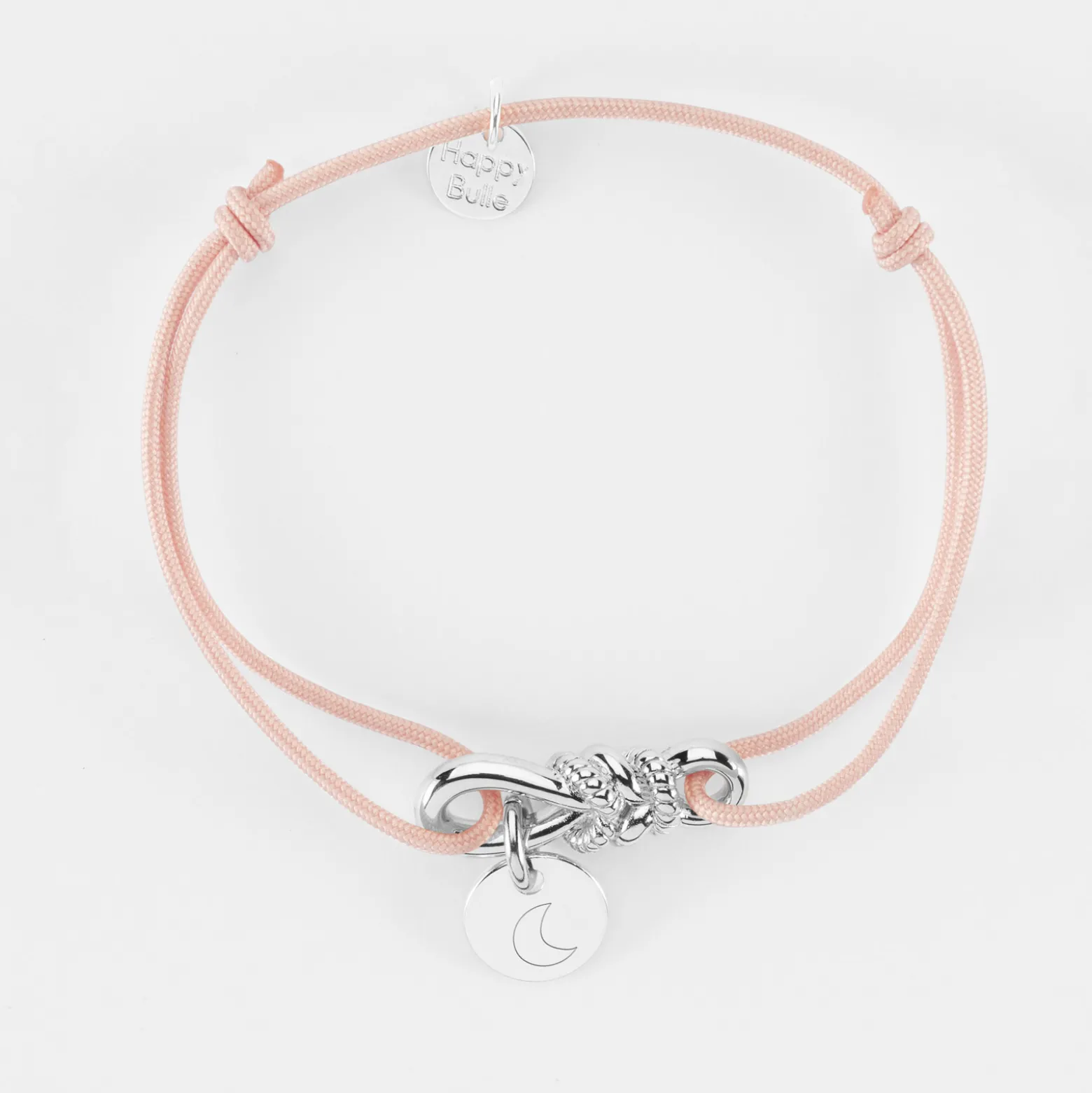 Bracelet cordon personnalisé "Le lien" et médaille gravée argent 10 mm - HappyBulle x Lilylovesfashion