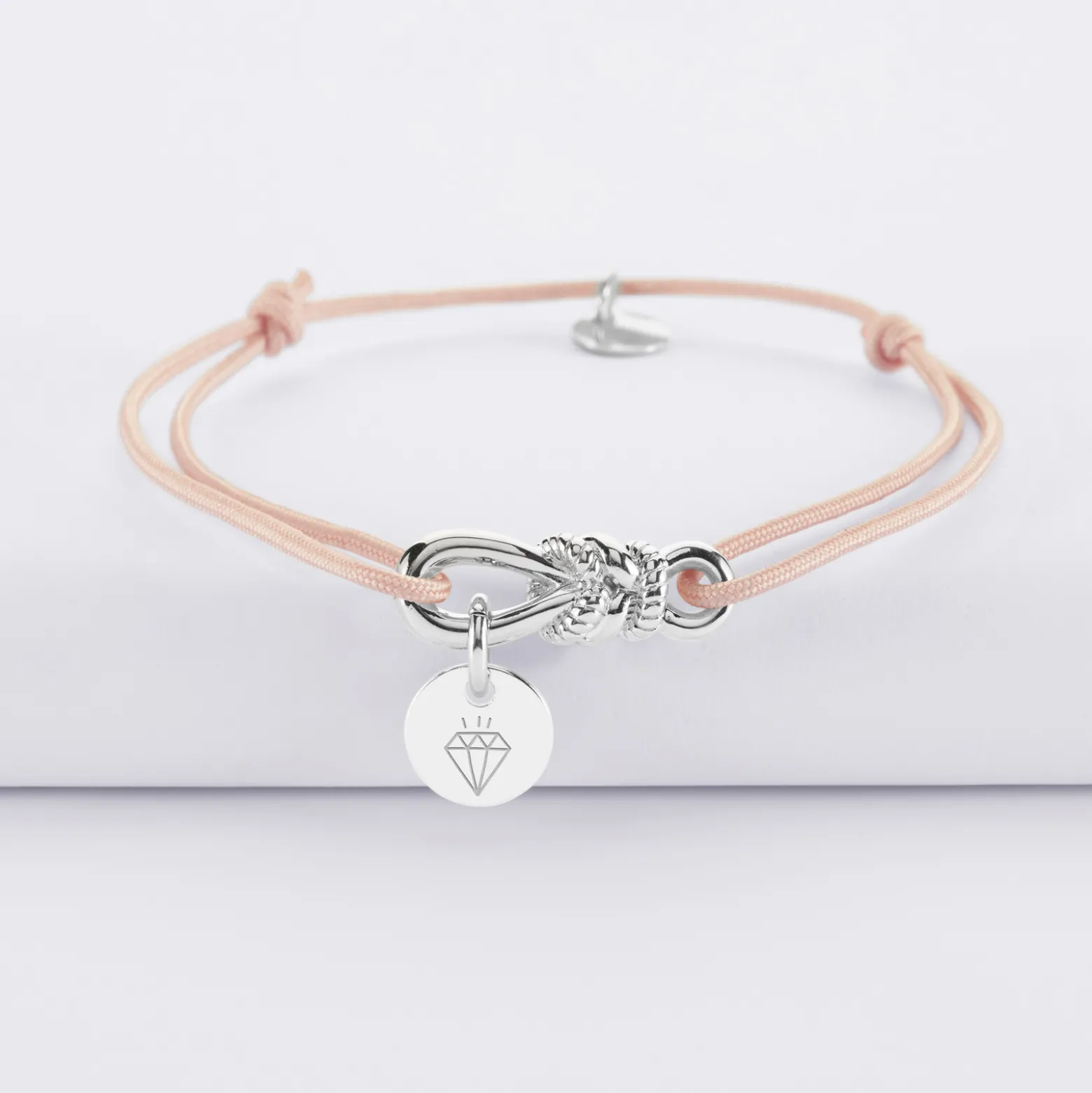 Bracelet cordon personnalisé "Le lien" et médaille gravée argent 10 mm - HappyBulle x Lilylovesfashion