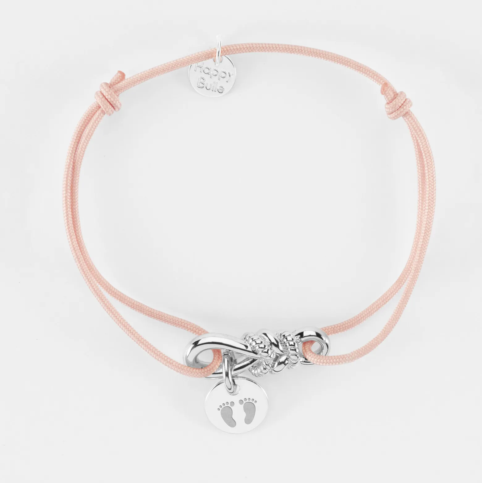 Bracelet cordon personnalisé "Le lien" et médaille gravée argent 10 mm - HappyBulle x Lilylovesfashion