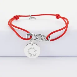 Bracelet cordon personnalisé "Le lien" et médaille gravée argent 15 mm - HappyBulle x Lilylovesfashion