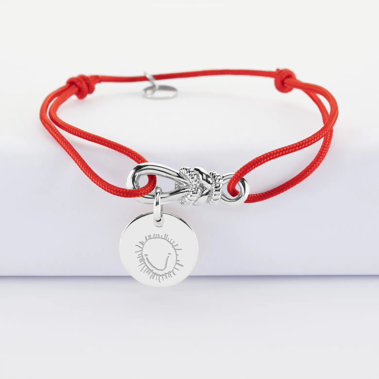 Bracelet cordon personnalisé "Le lien" et médaille gravée argent 15 mm - HappyBulle x Lilylovesfashion