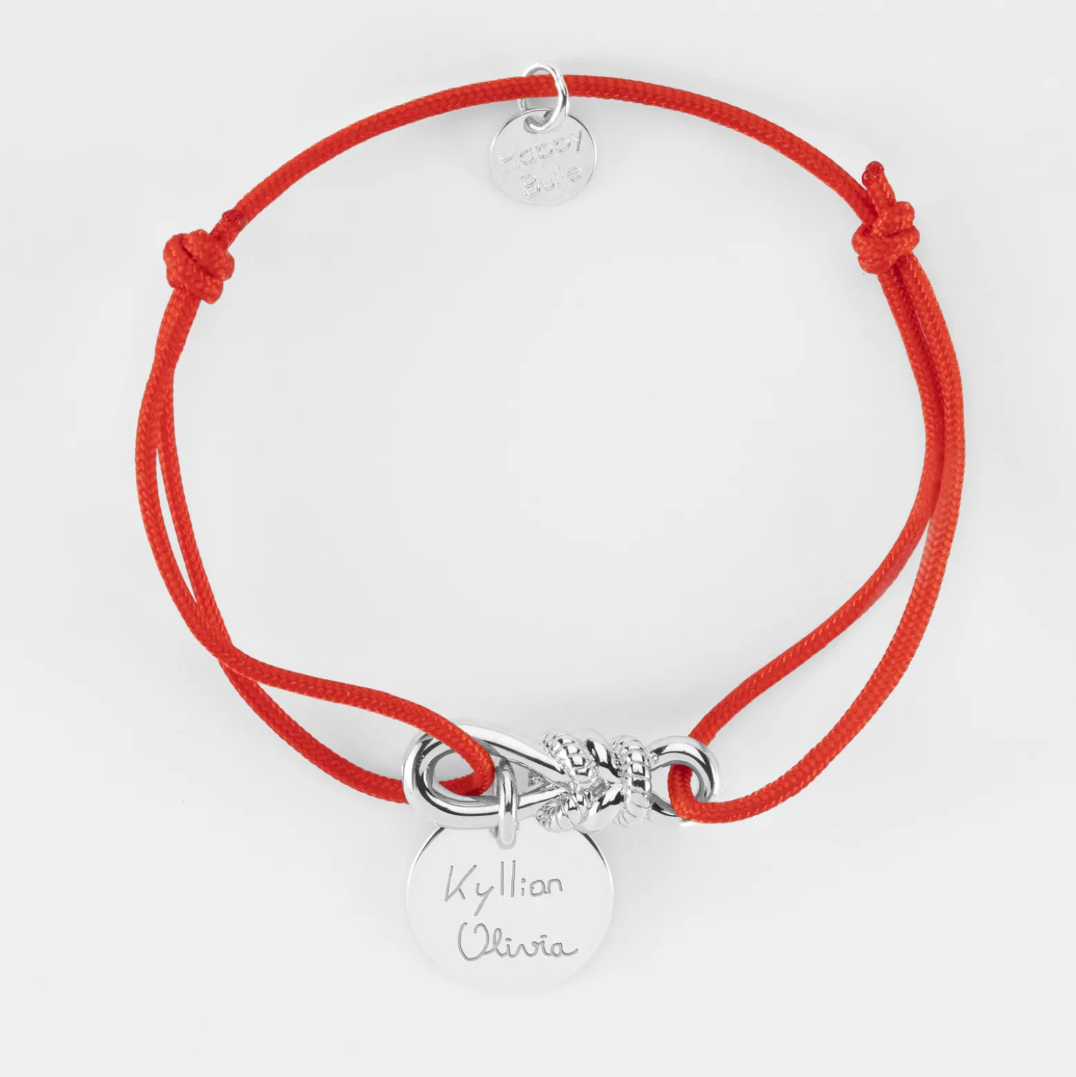 Bracelet cordon personnalisé "Le lien" et médaille gravée argent 15 mm - HappyBulle x Lilylovesfashion