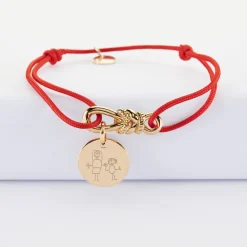 Bracelet cordon personnalisé "Le lien" et médaille gravée plaqué or 15 mm - HappyBulle x Lilylovesfashion