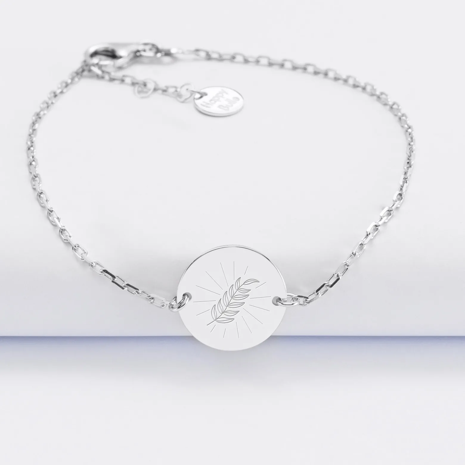 Bracelet Cérémonie enfant chaîne personnalisé médaille gravée argent 2 trous 15 mm