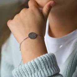Bracelet Cérémonie enfant chaîne personnalisé médaille gravée argent 2 trous 15 mm