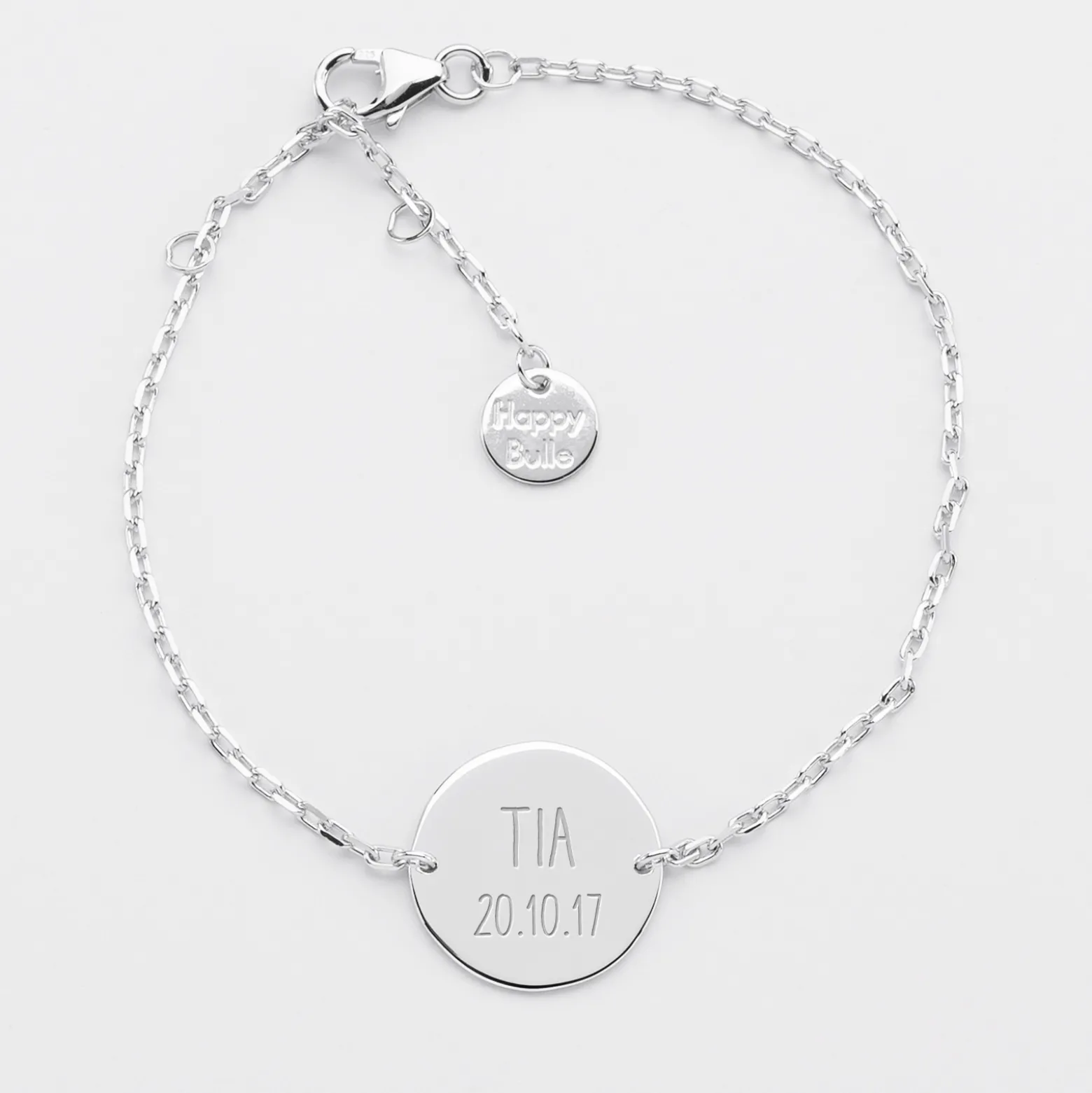 Bracelet Cérémonie enfant chaîne personnalisé médaille gravée argent 2 trous 15 mm