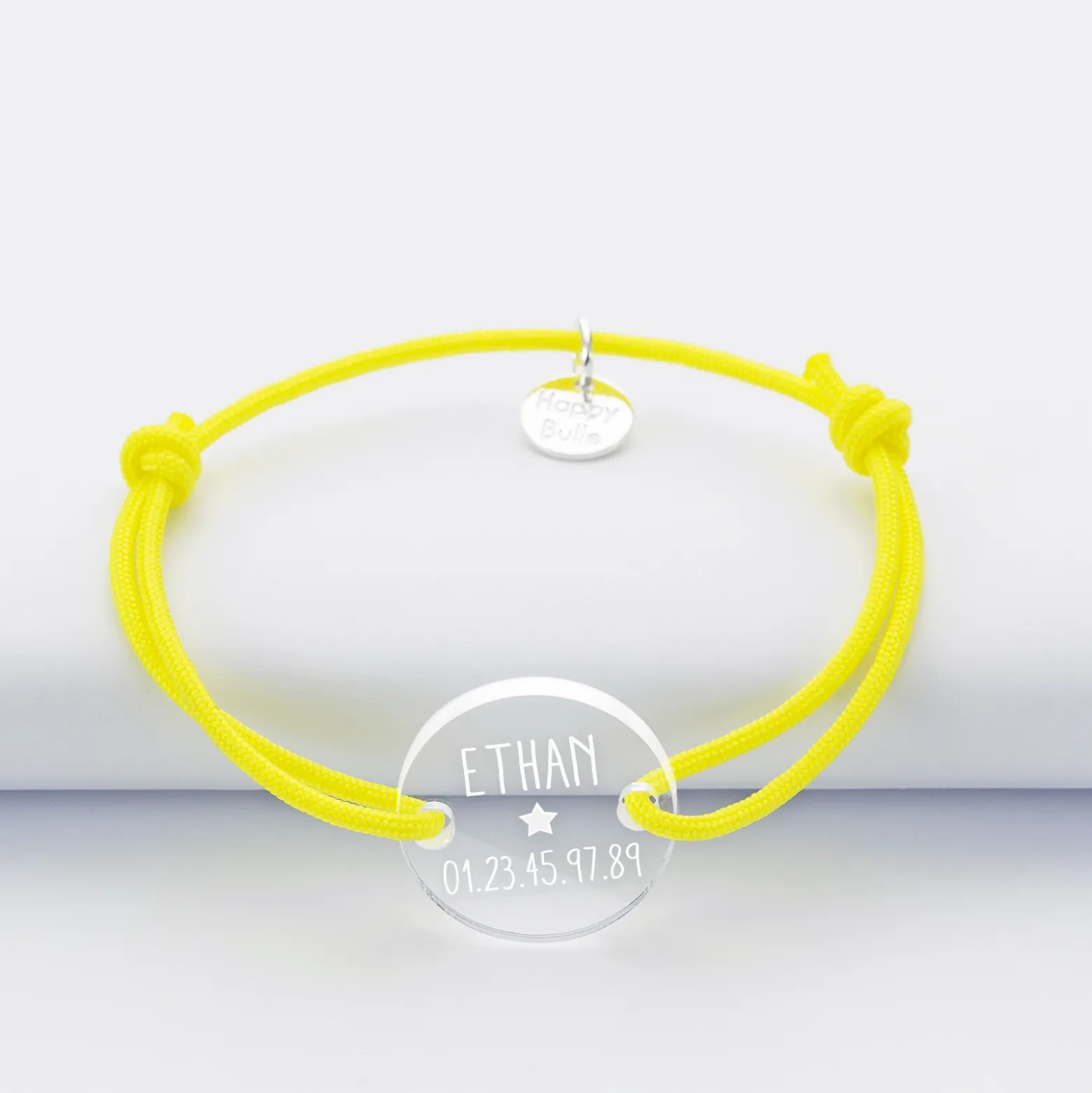 Bracelet d'identification enfant médaille gravée acrylique 2 trous 17 mm