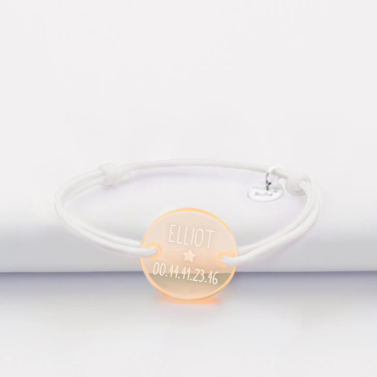 Bracelet d'identification enfant médaille gravée acrylique fluo orange 2 trous 17 mm