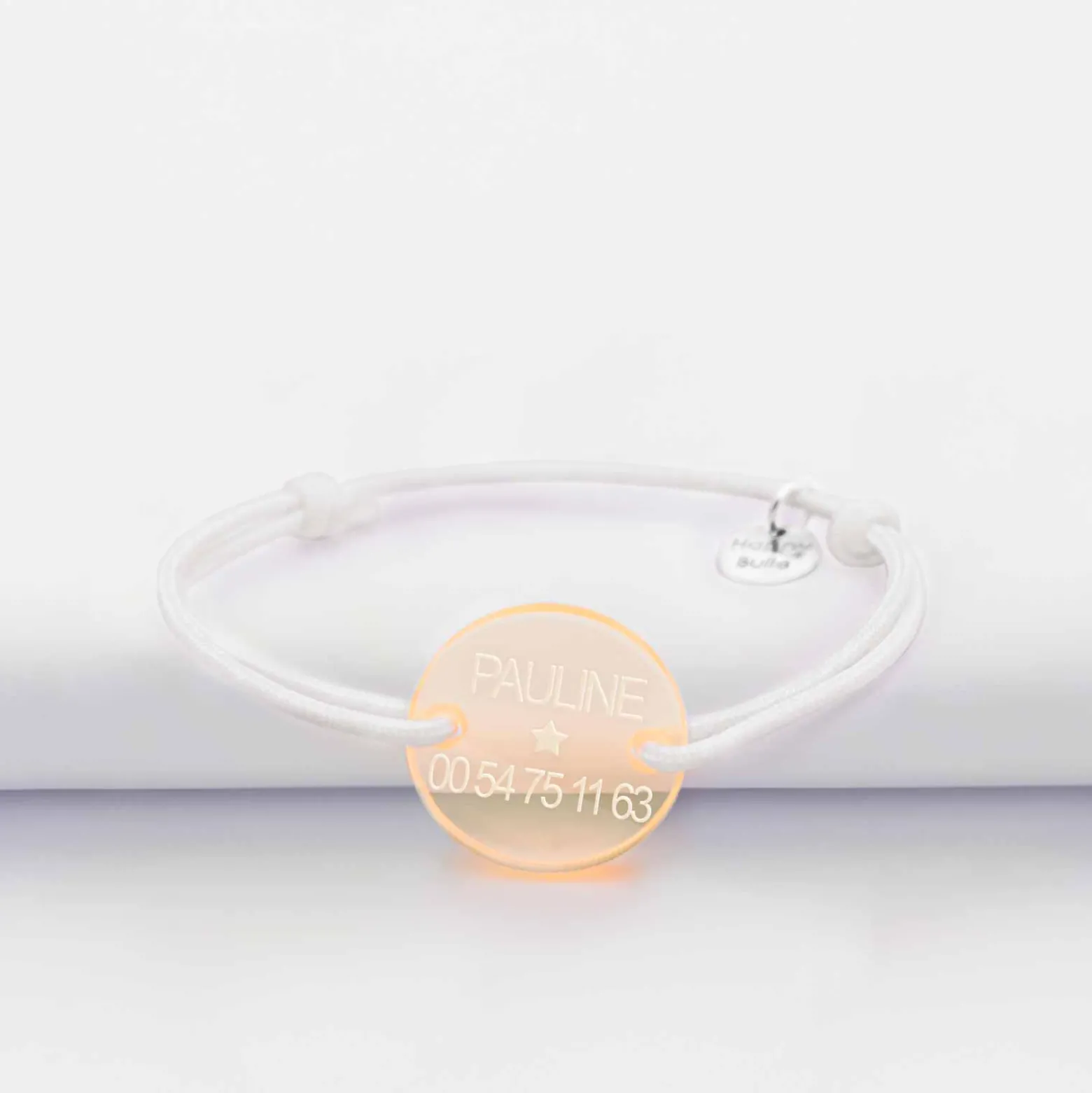 Bracelet d'identification enfant médaille gravée acrylique fluo orange 2 trous 17 mm