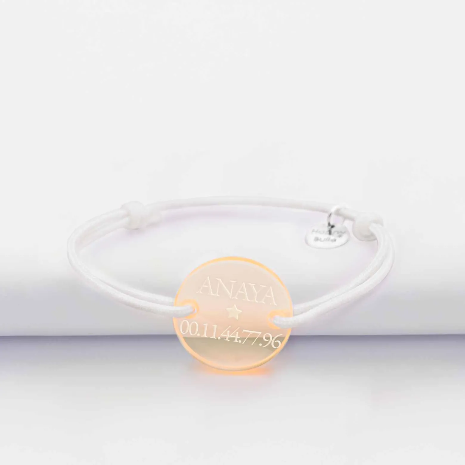 Bracelet d'identification enfant médaille gravée acrylique fluo orange 2 trous 17 mm