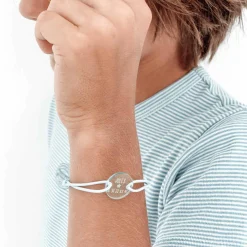 Bracelet d'identification enfant médaille gravée acrylique fluo bleu 2 trous 17 mm