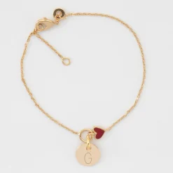 Bracelet enfant chaîne coeur émail rouge personnalisé médaille gravée plaqué or 10 mm