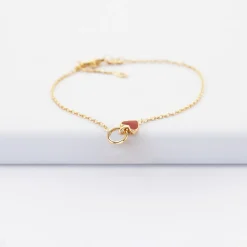 Bracelet enfant chaîne coeur émail rouge plaqué or