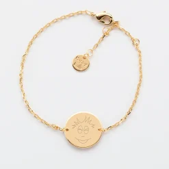 Bracelet enfant chaîne personnalisé médaille gravée plaqué or 2 trous 15 mm - Happybulle x Barbapapa
