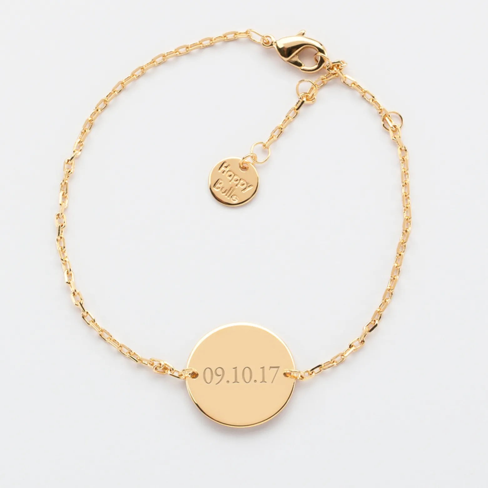 Bracelet enfant chaîne personnalisé médaille gravée plaqué or 2 trous 15 mm - Nos petits imparfaits