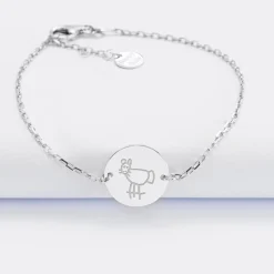 Bracelet enfant chaîne personnalisé médaille gravée argent 2 trous 15 mm - Nos petits imparfaits