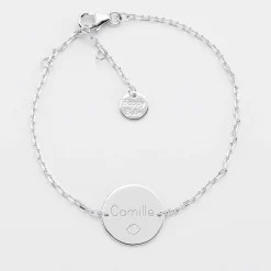 Bracelet enfant chaîne personnalisé médaille gravée argent 2 trous 15 mm - Nos petits imparfaits