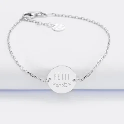 Bracelet enfant chaîne personnalisé médaille gravée argent 2 trous 15 mm - Nos petits imparfaits