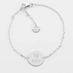 Bracelet enfant chaîne personnalisé médaille gravée argent 2 trous 15 mm