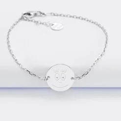 Bracelet enfant chaîne personnalisé médaille gravée argent 2 trous 15 mm - Happybulle x Barbapapa