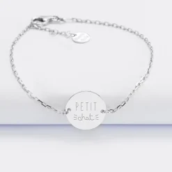 Bracelet enfant chaîne personnalisé initiale médaille gravée argent 2 trous 15 mm - HappyBulle x Marie Savart