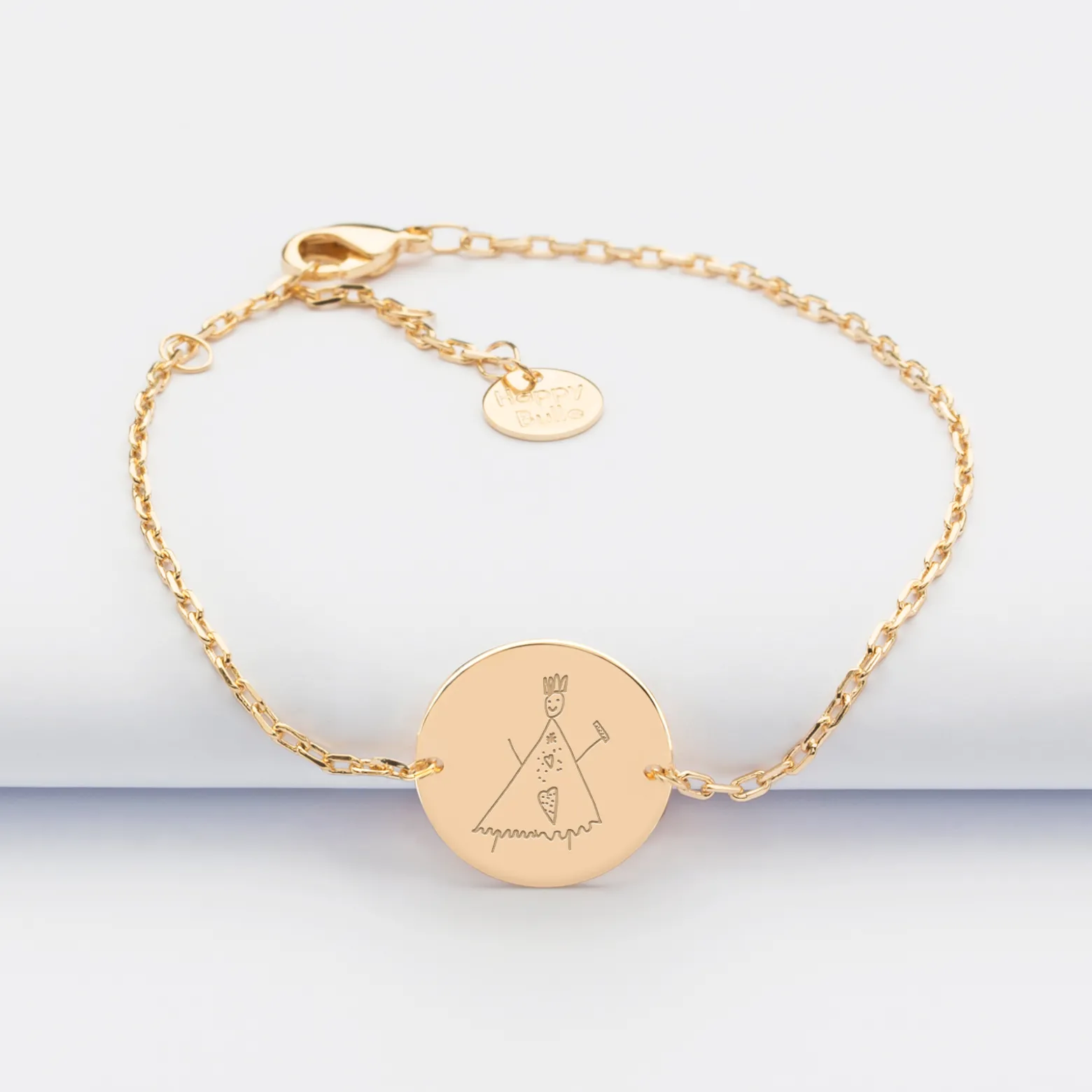 Bracelet enfant chaîne personnalisé initiale médaille gravée plaqué or 2 trous 15 mm - HappyBulle x Marie Savart