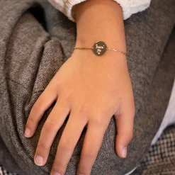 Bracelet enfant chaîne personnalisé médaille gravée plaqué or 2 trous 15 mm