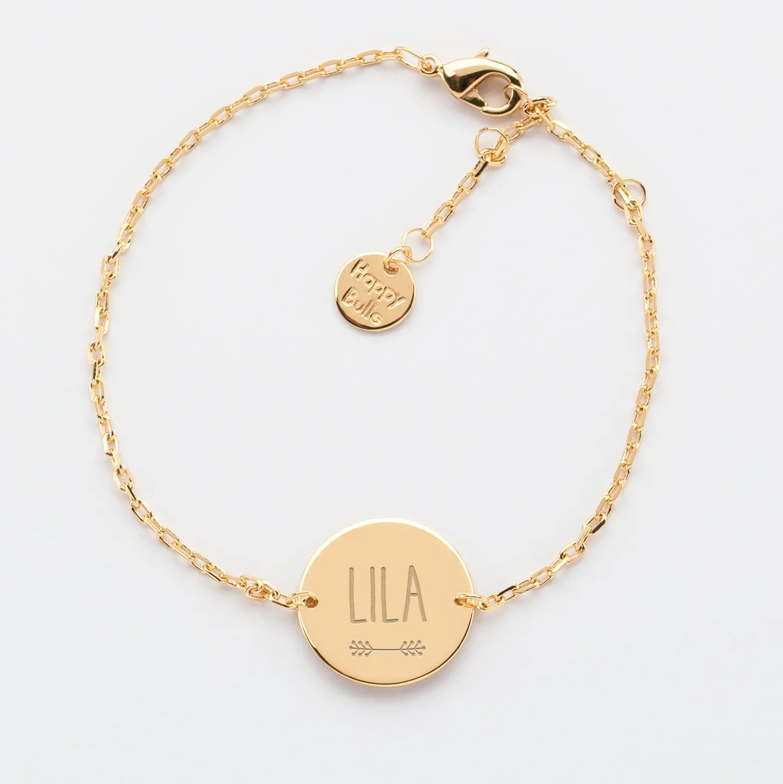 Bracelet enfant chaîne personnalisé médaille gravée plaqué or 2 trous 15 mm