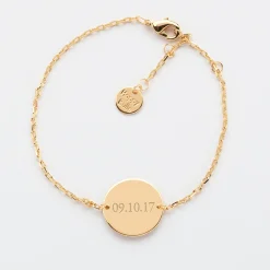 Bracelet enfant chaîne personnalisé médaille gravée plaqué or 2 trous 15 mm