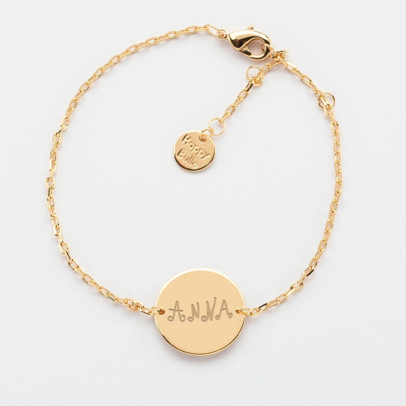 Bracelet enfant chaîne personnalisé médaille gravée plaqué or 2 trous 15 mm
