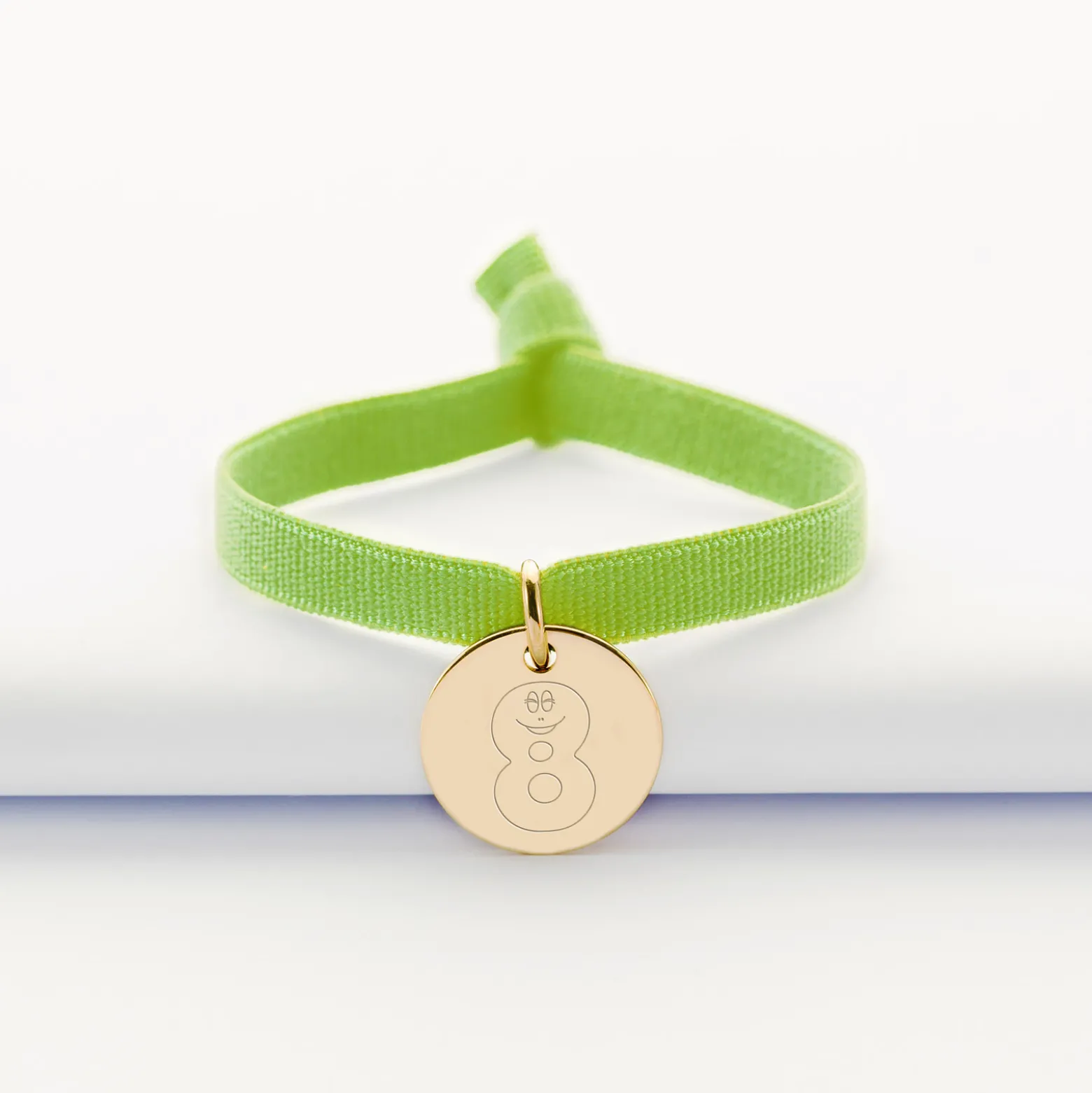 Bracelet enfant cordon élastique personnalisé médaille plaqué or 15 mm - Happybulle x Barbapapa