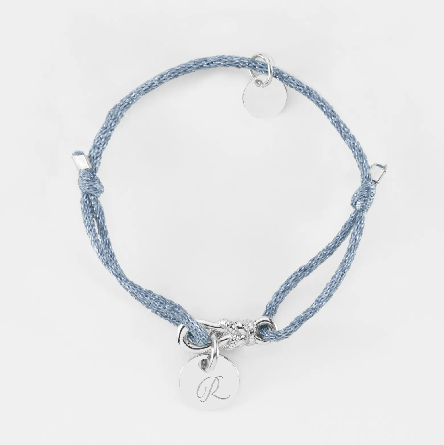 Bracelet enfant cordon pailleté personnalisé "Le lien" et médaille gravée argent 10 mm - HappyBulle x Lilylovesfashion