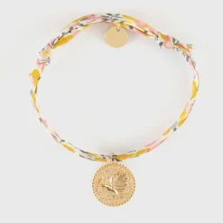 Bracelet enfant Liberty personnalisé médaille gravée plaqué or colombe texturée 14 mm