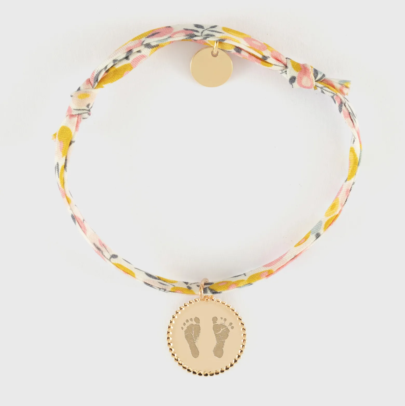 Bracelet enfant Liberty personnalisé médaille gravée plaqué or colombe texturée 14 mm