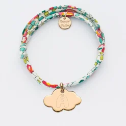 Bracelet enfant Liberty personnalisé médaille gravée plaqué or nuage 20x14 mm - HappyBulle x Barbapapa
