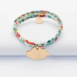 Bracelet enfant Liberty personnalisé médaille gravée plaqué or nuage 20x14 mm - HappyBulle x Barbapapa